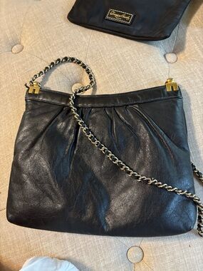 Black Leather Chain-Handle Women’s Shoulder Bag